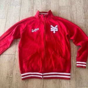 Vintage Zoo York Red and White Track Jacket large